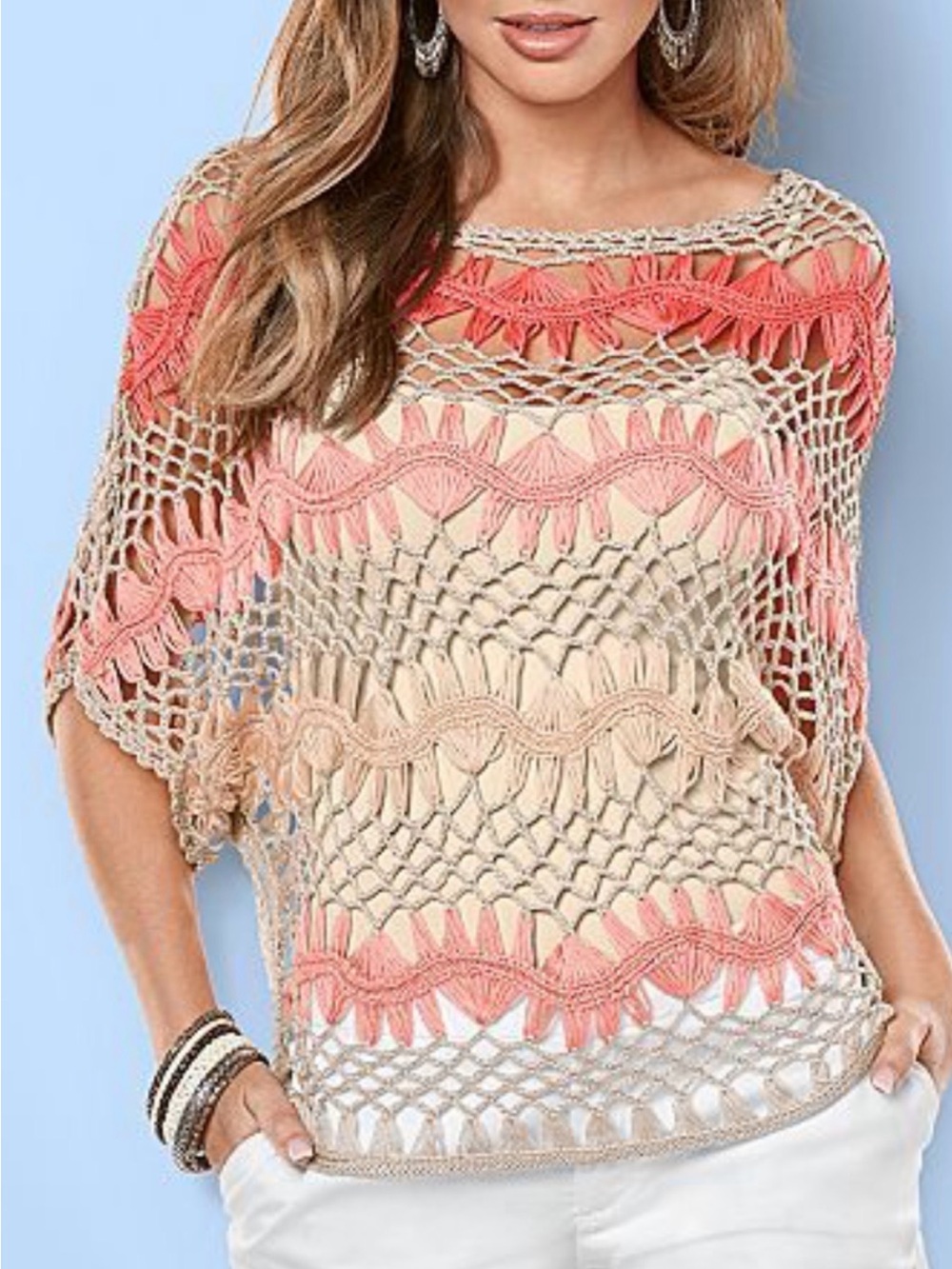 "Say What?" open-knit crochet boho top size small